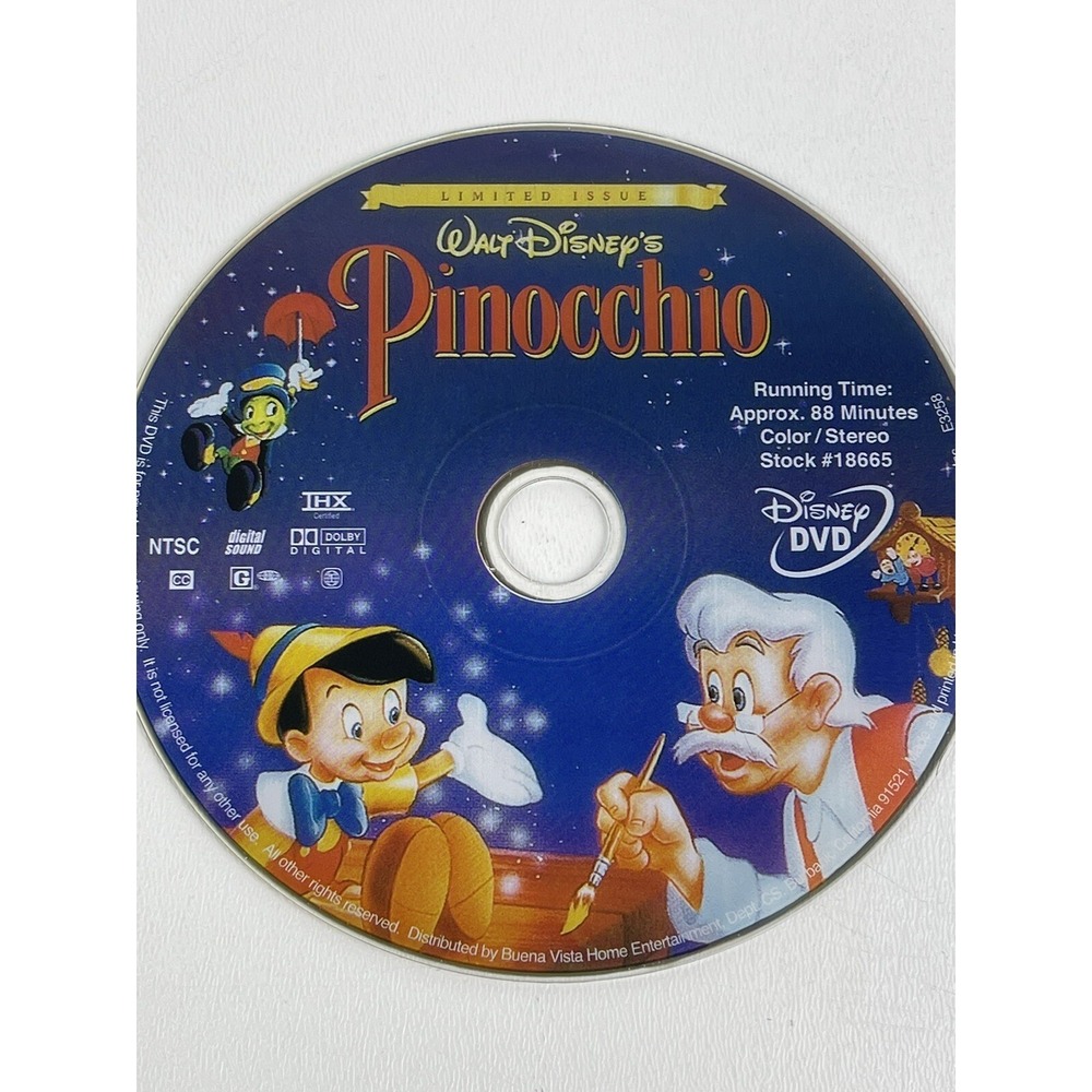 Walt Disney Pinocchio DVD Disc Only 1999 Limited Issue Buena Vista Entertainment